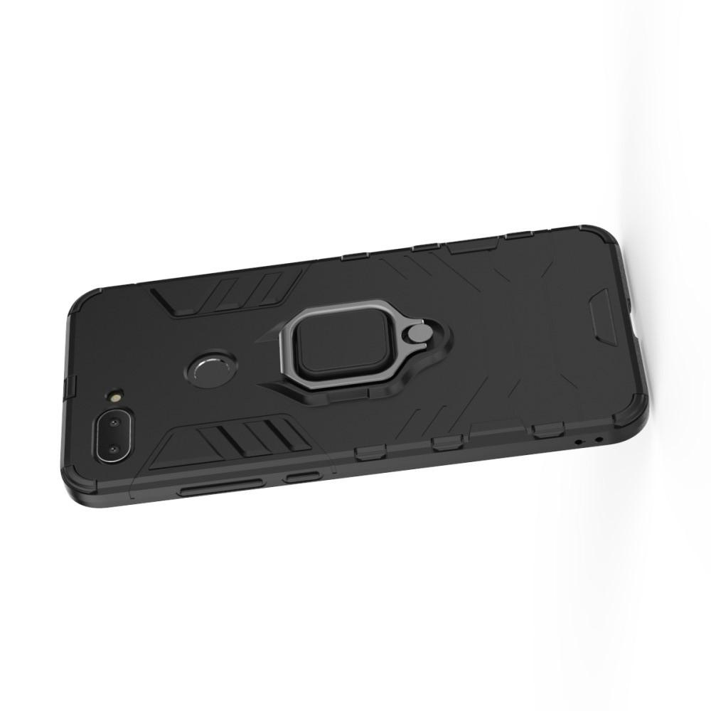 Двухслойный гибридный противоударный чехол с кольцом для пальца подставкой для Xiaomi Mi 8 Lite Черный