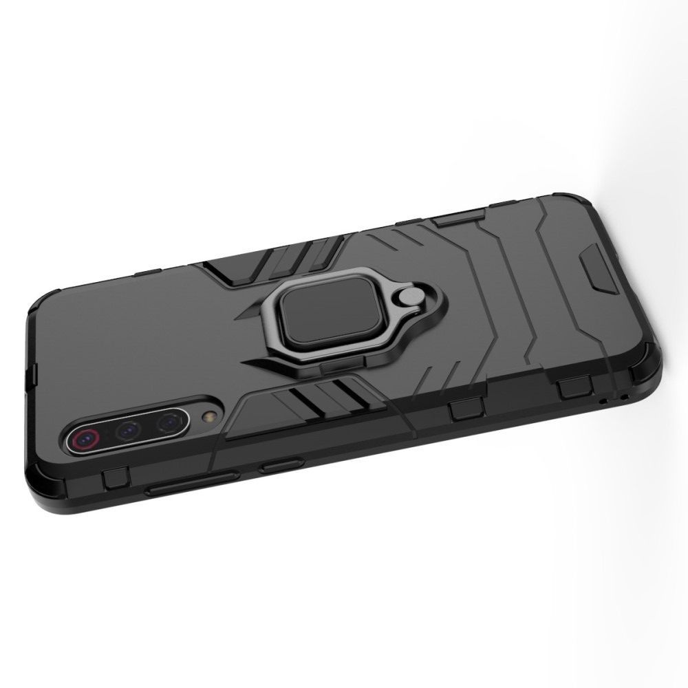 Двухслойный гибридный противоударный чехол с кольцом для пальца подставкой для Xiaomi Mi 9 Pro Черный