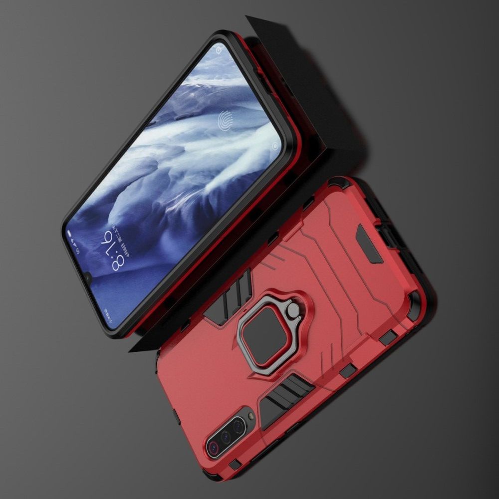 Двухслойный гибридный противоударный чехол с кольцом для пальца подставкой для Xiaomi Mi 9 Pro Красный