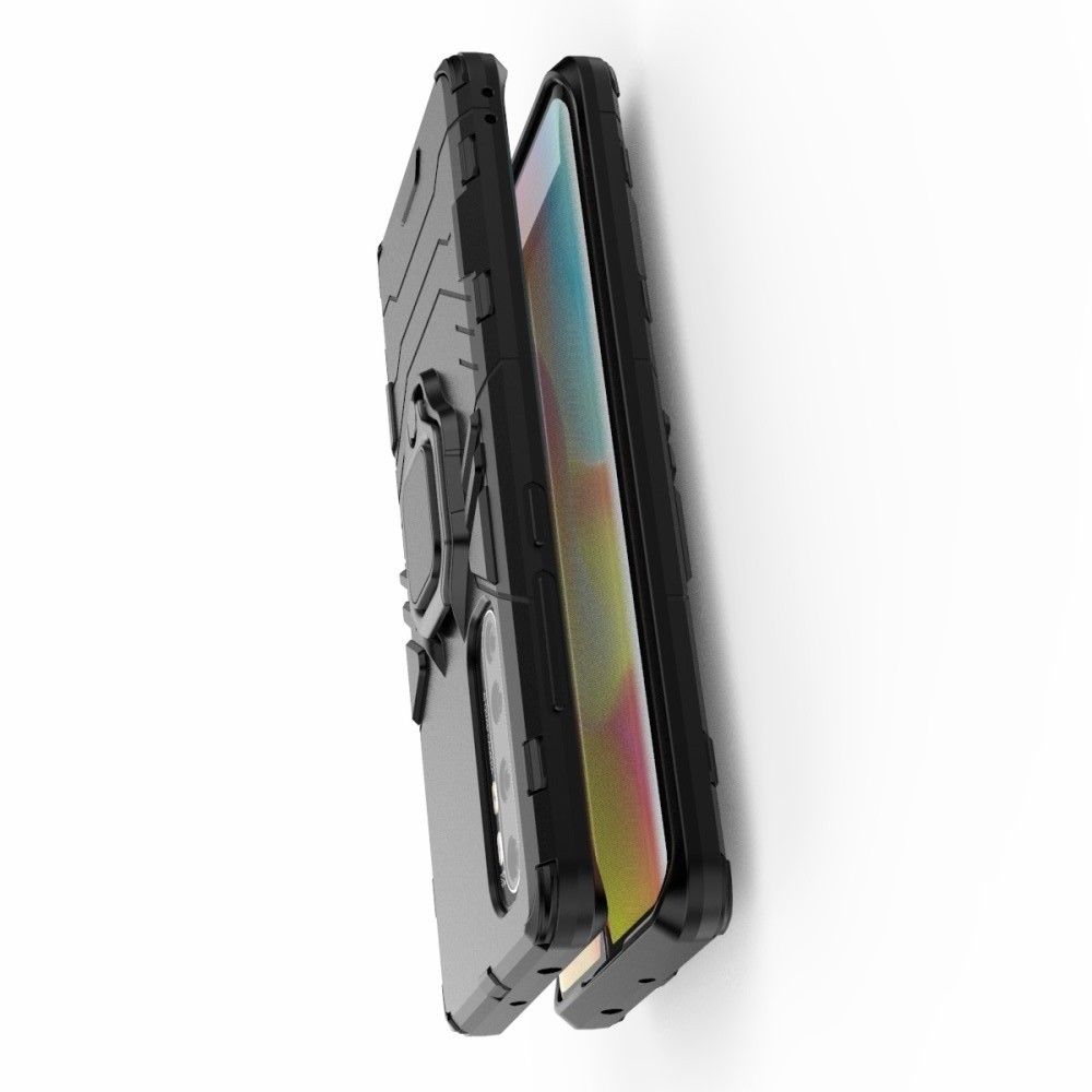 Двухслойный гибридный противоударный чехол с кольцом для пальца подставкой для Xiaomi Mi Note 10 Lite Черный