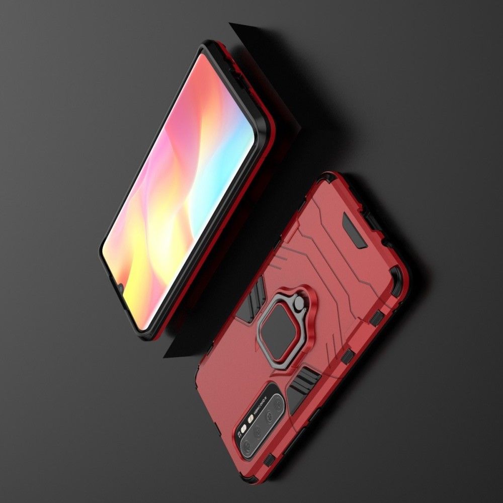 Двухслойный гибридный противоударный чехол с кольцом для пальца подставкой для Xiaomi Mi Note 10 Lite Красный