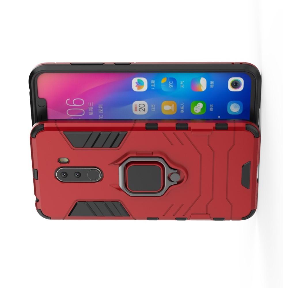 Двухслойный гибридный противоударный чехол с кольцом для пальца подставкой для Xiaomi Pocophone F1 Красный