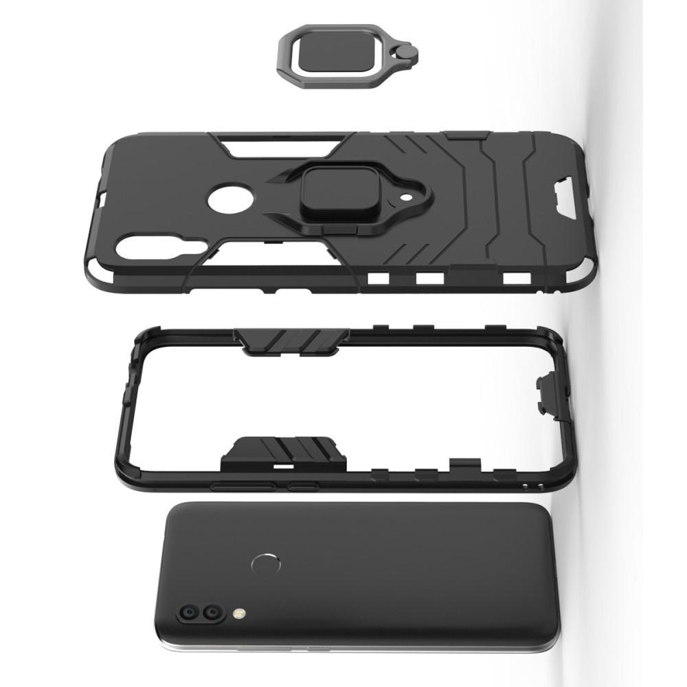 Двухслойный гибридный противоударный чехол с кольцом для пальца подставкой для Xiaomi Redmi 7 Черный