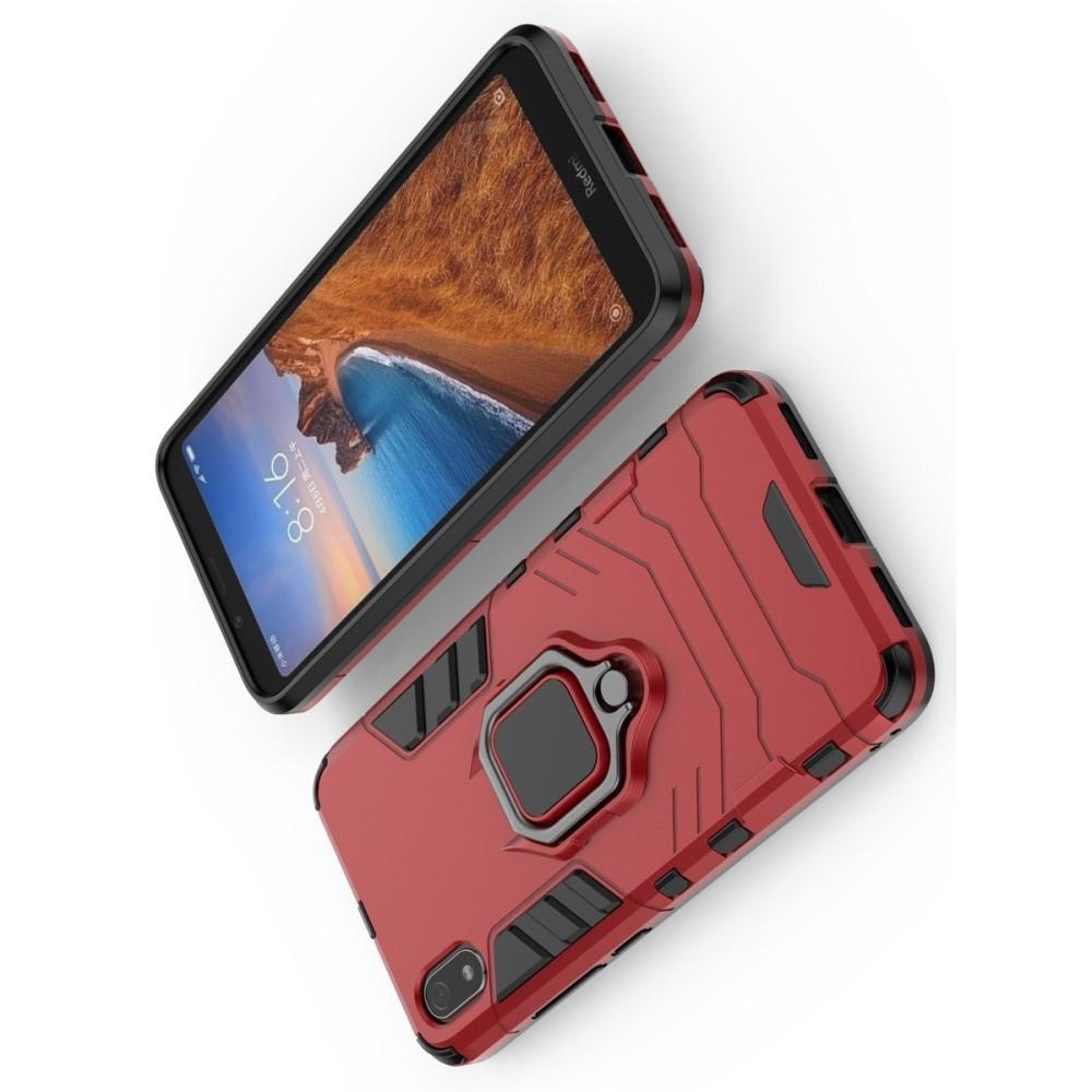 Двухслойный гибридный противоударный чехол с кольцом для пальца подставкой для Xiaomi Redmi 7A Красный