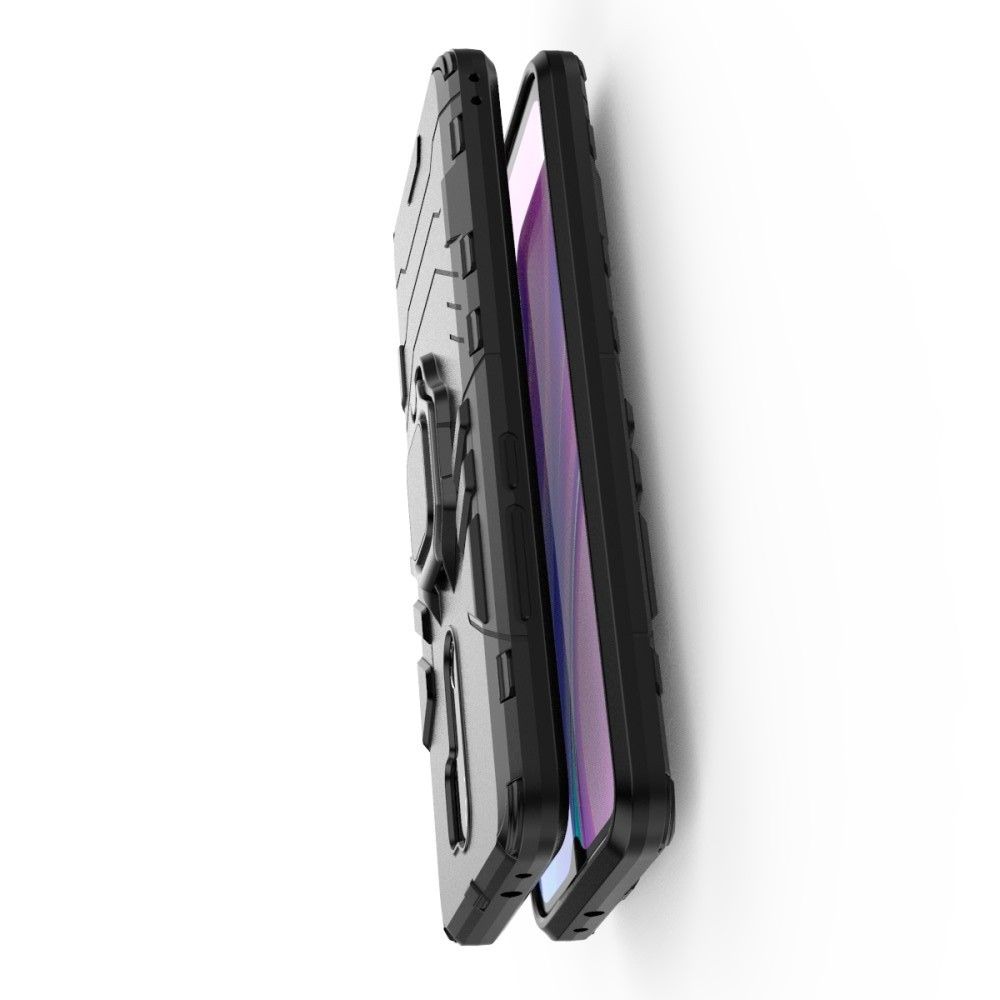 Двухслойный гибридный противоударный чехол с кольцом для пальца подставкой для Xiaomi Redmi 9 Черный
