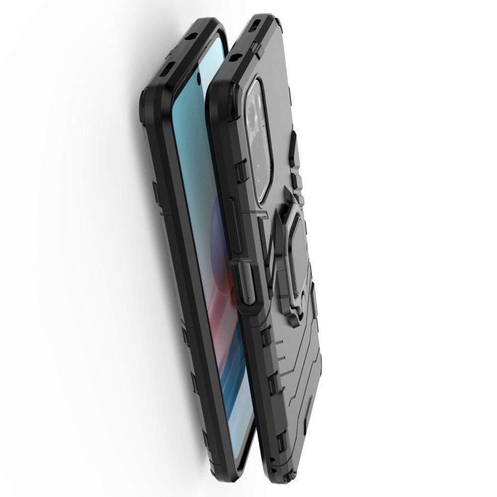 Двухслойный гибридный противоударный чехол с кольцом для пальца подставкой для Xiaomi Redmi Note 10 Черный