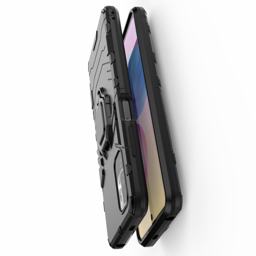 Двухслойный гибридный противоударный чехол с кольцом для пальца подставкой для Xiaomi Redmi Note 10T / POCO M3 PRO Черный