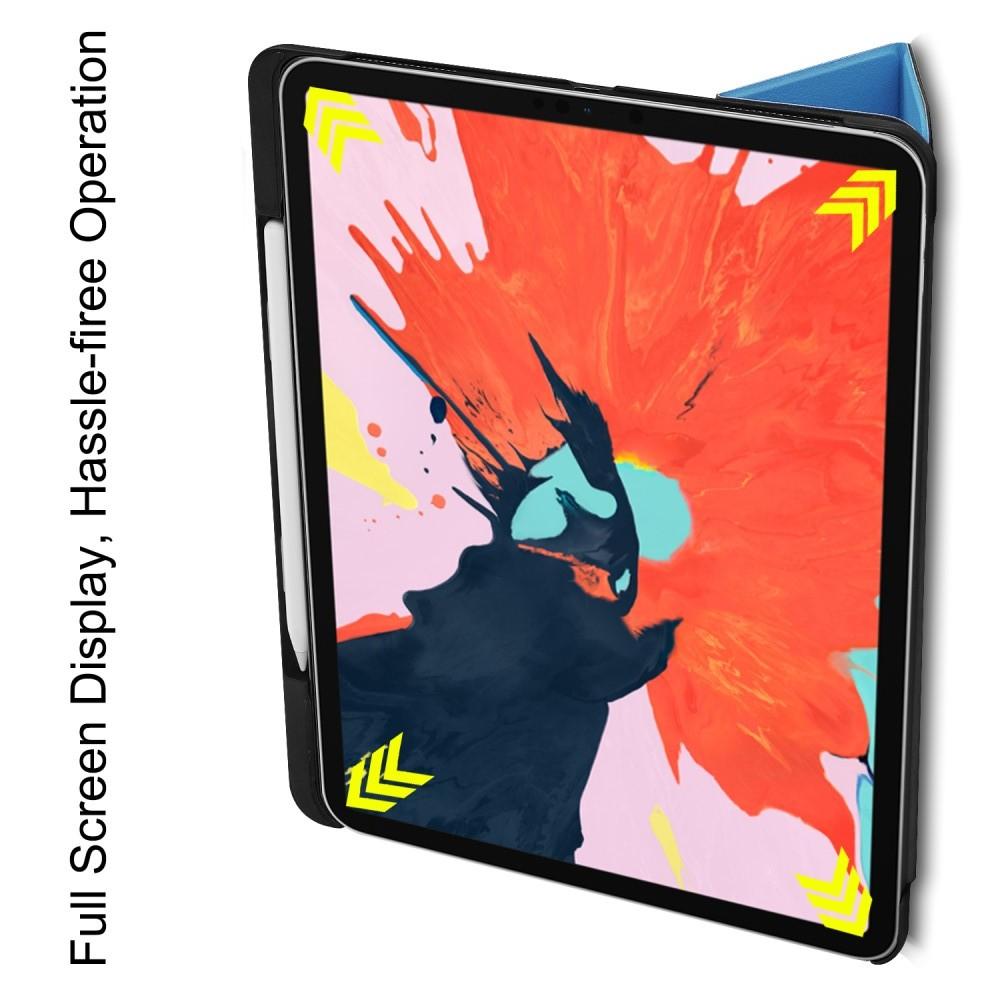 Двухсторонний Чехол Книжка для планшета iPad Pro 12.9 2018 Искусственно Кожаный с Подставкой Голубой