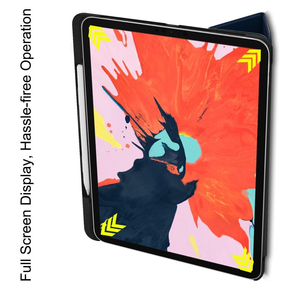 Двухсторонний Чехол Книжка для планшета iPad Pro 12.9 2018 Искусственно Кожаный с Подставкой Синий