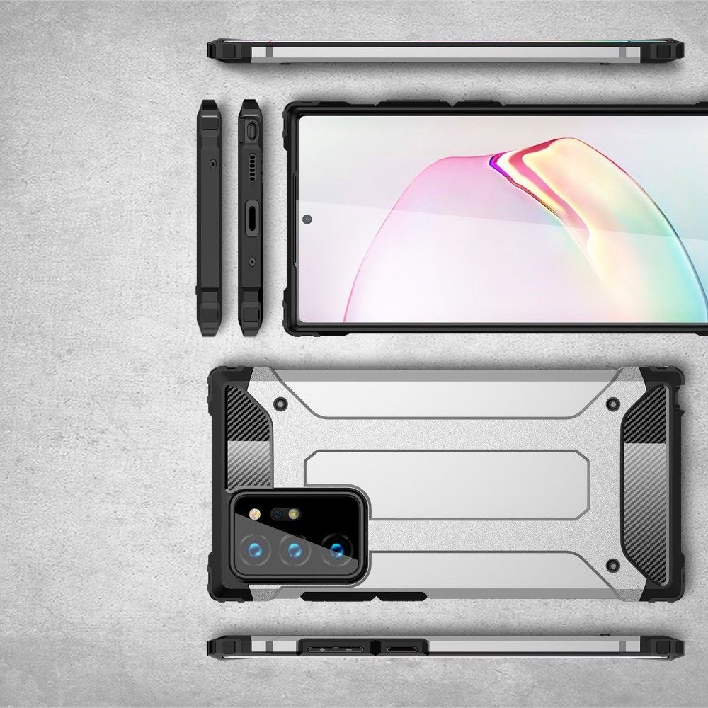 Extreme Усиленный Защитный Силиконовый Матовый Чехол для Samsung Galaxy Note 20 Ultra Серебряный