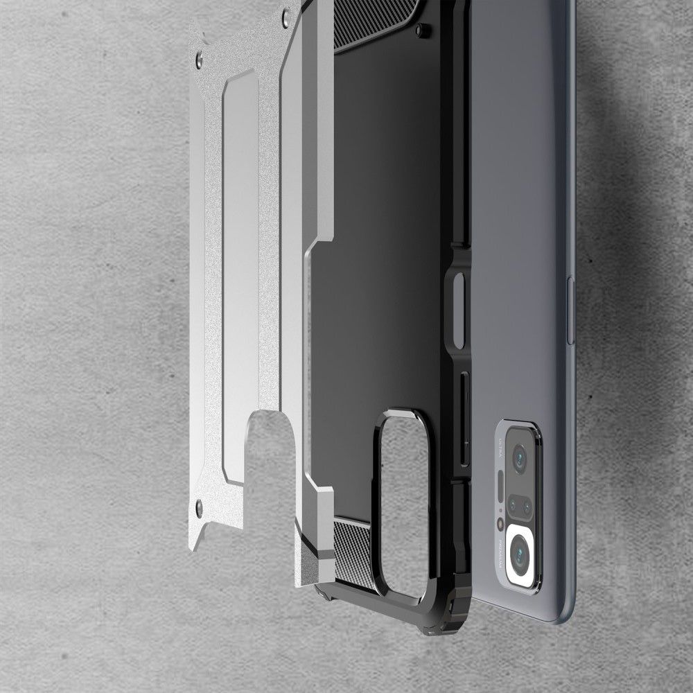 Extreme Усиленный Защитный Силиконовый Матовый Чехол для Xiaomi Redmi Note 10 Pro Серебряный