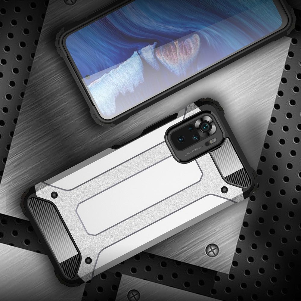 Extreme Усиленный Защитный Силиконовый Матовый Чехол для Xiaomi Redmi Note 10 Серебряный