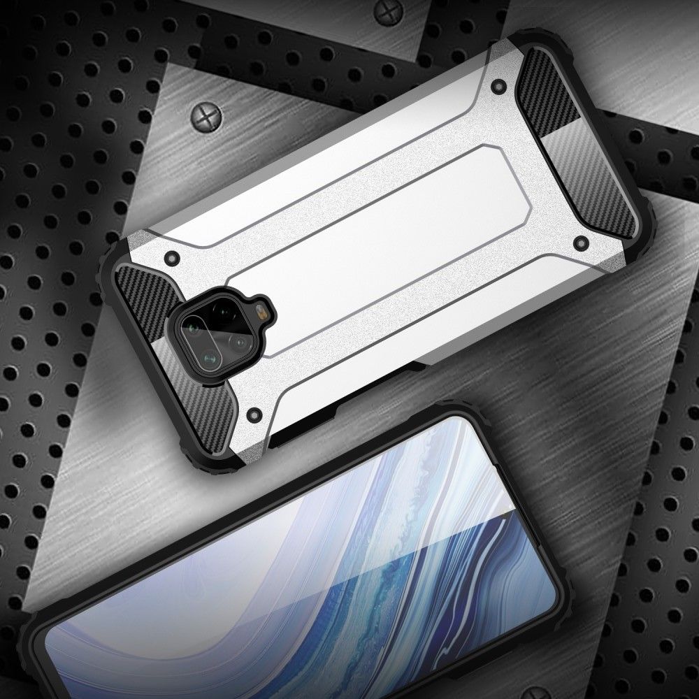 Extreme Усиленный Защитный Силиконовый Матовый Чехол для Xiaomi Redmi Note 9 Pro / 9S Серебряный