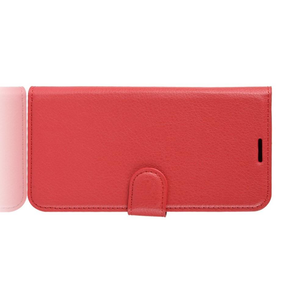 Флип чехол книжка с кошельком подставкой отделениями для карт и магнитной застежкой для Alcatel 3L 2019 5039D Красный