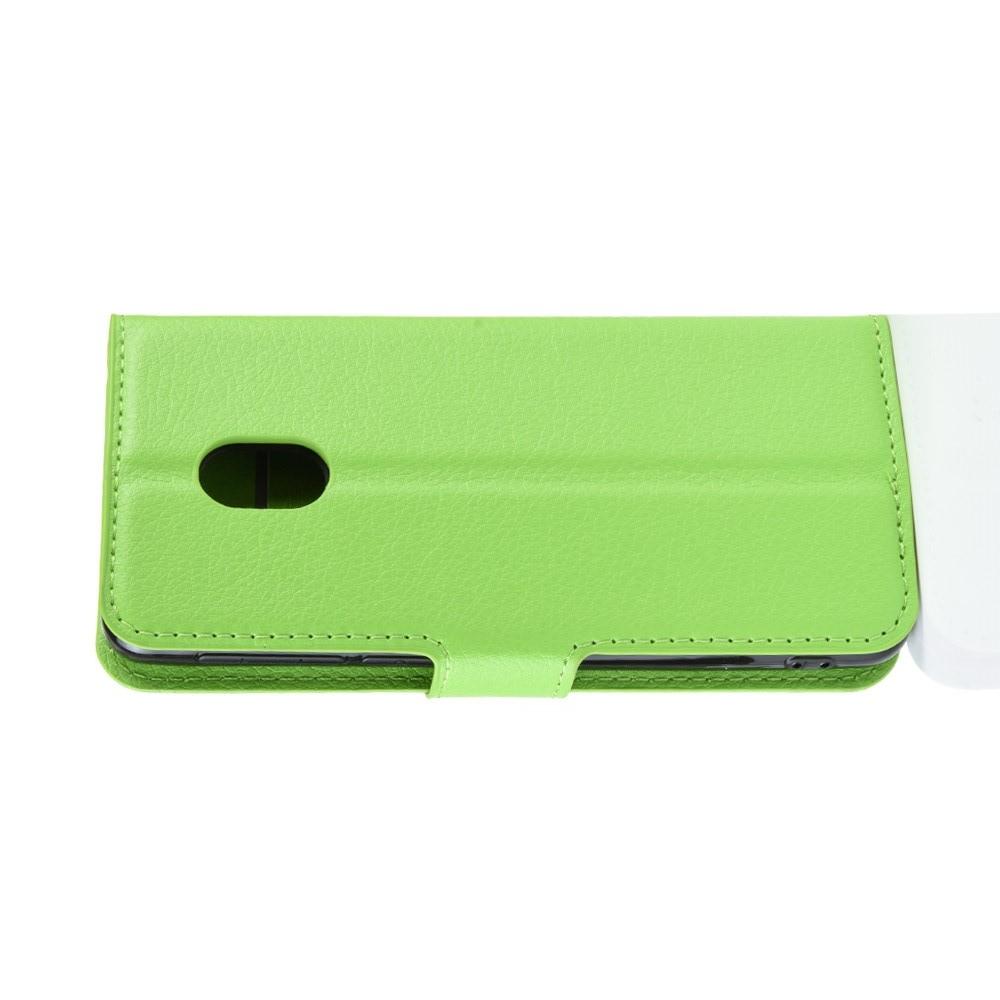 Флип чехол книжка с кошельком подставкой отделениями для карт и магнитной застежкой для Alcatel 1C 2019 Зеленый