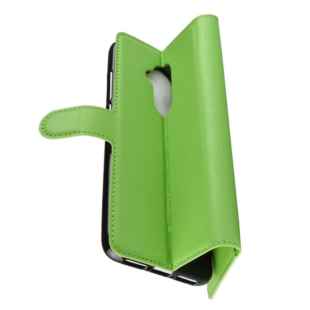 Флип чехол книжка с кошельком подставкой отделениями для карт и магнитной застежкой для Alcatel 7 Зеленый