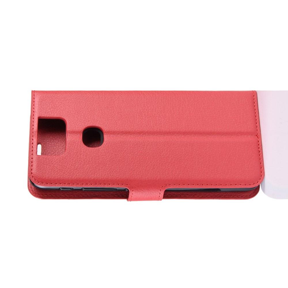 Флип чехол книжка с кошельком подставкой отделениями для карт и магнитной застежкой для Asus Zenfone 6 ZS630KL Красный