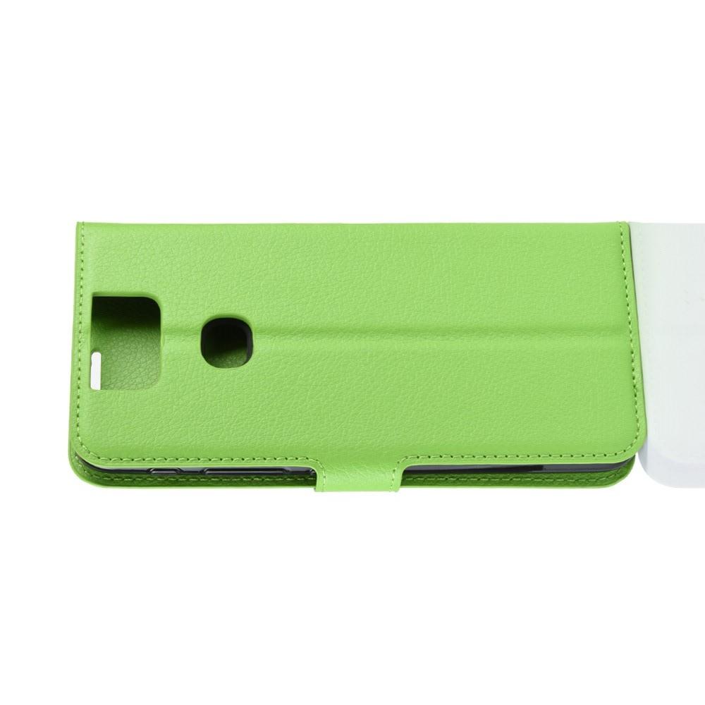 Флип чехол книжка с кошельком подставкой отделениями для карт и магнитной застежкой для Asus Zenfone 6 ZS630KL Зеленый
