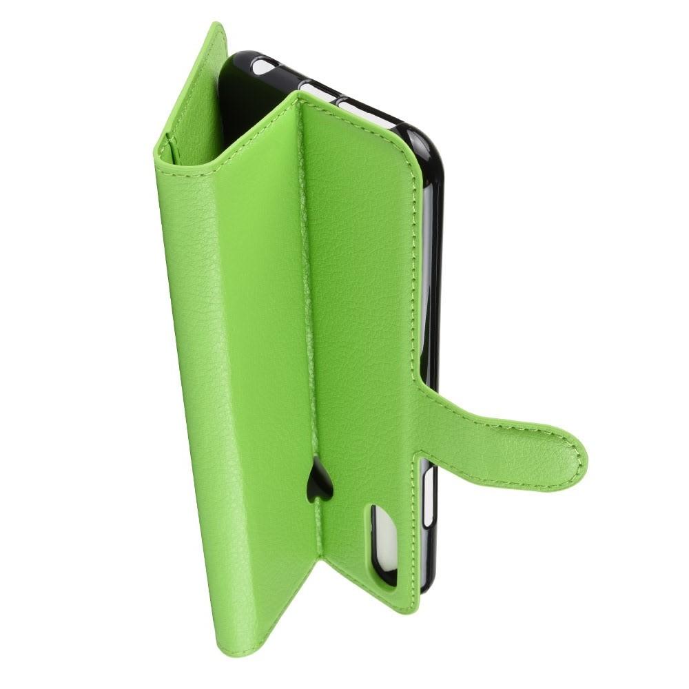 Флип чехол книжка с кошельком подставкой отделениями для карт и магнитной застежкой для Asus Zenfone Max M2 ZB633KL Зеленый