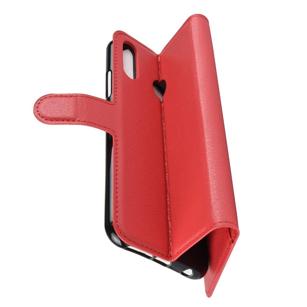 Флип чехол книжка с кошельком подставкой отделениями для карт и магнитной застежкой для Asus Zenfone Max Pro M2 ZB631KL Красный