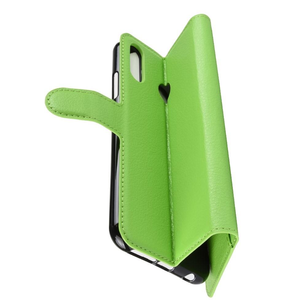 Флип чехол книжка с кошельком подставкой отделениями для карт и магнитной застежкой для Asus Zenfone Max Pro M2 ZB631KL Зеленый