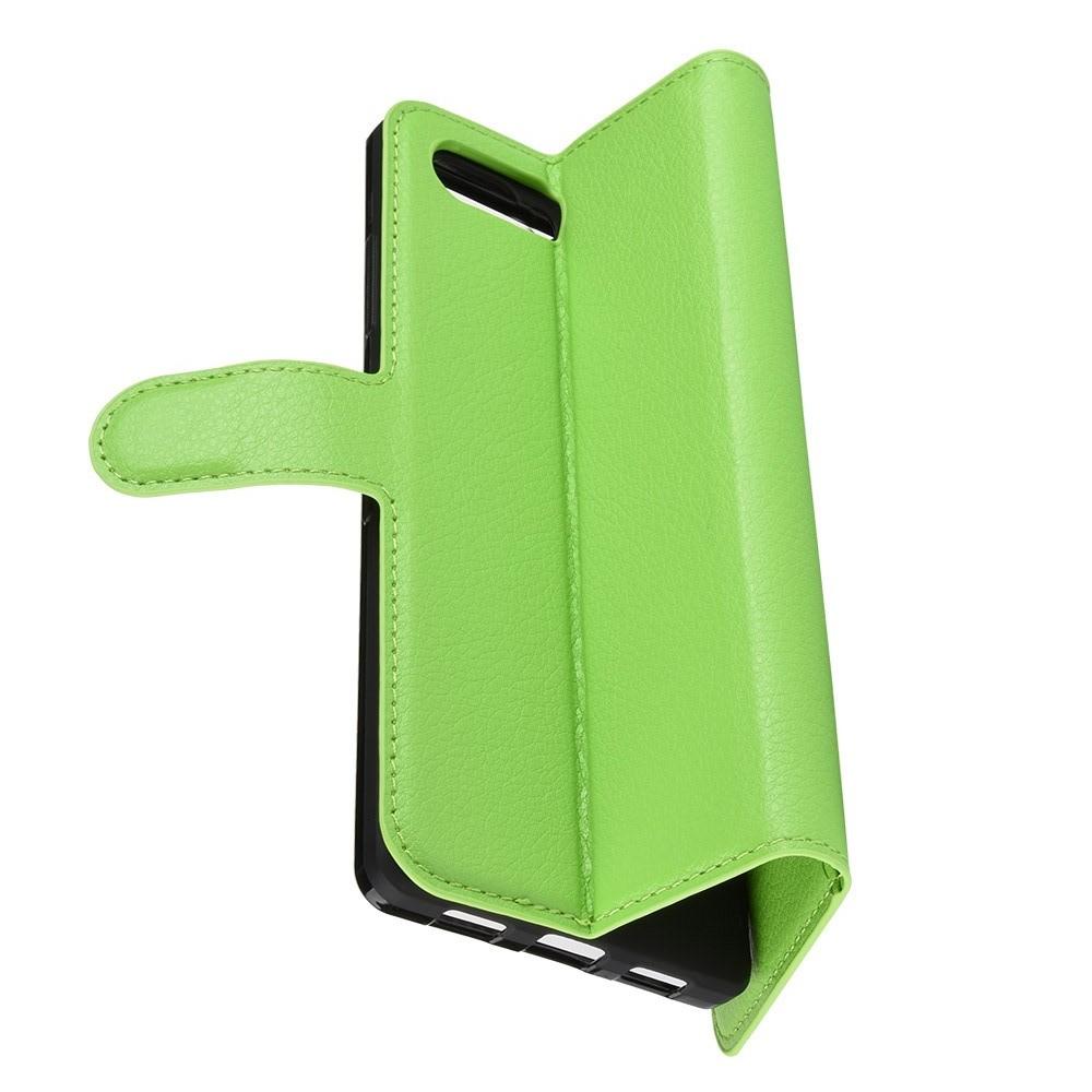 Флип чехол книжка с кошельком подставкой отделениями для карт и магнитной застежкой для BlackBerry KEY2 LE Зеленый