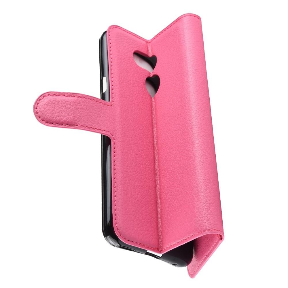 Флип чехол книжка с кошельком подставкой отделениями для карт и магнитной застежкой для HTC Desire 12s Розовый
