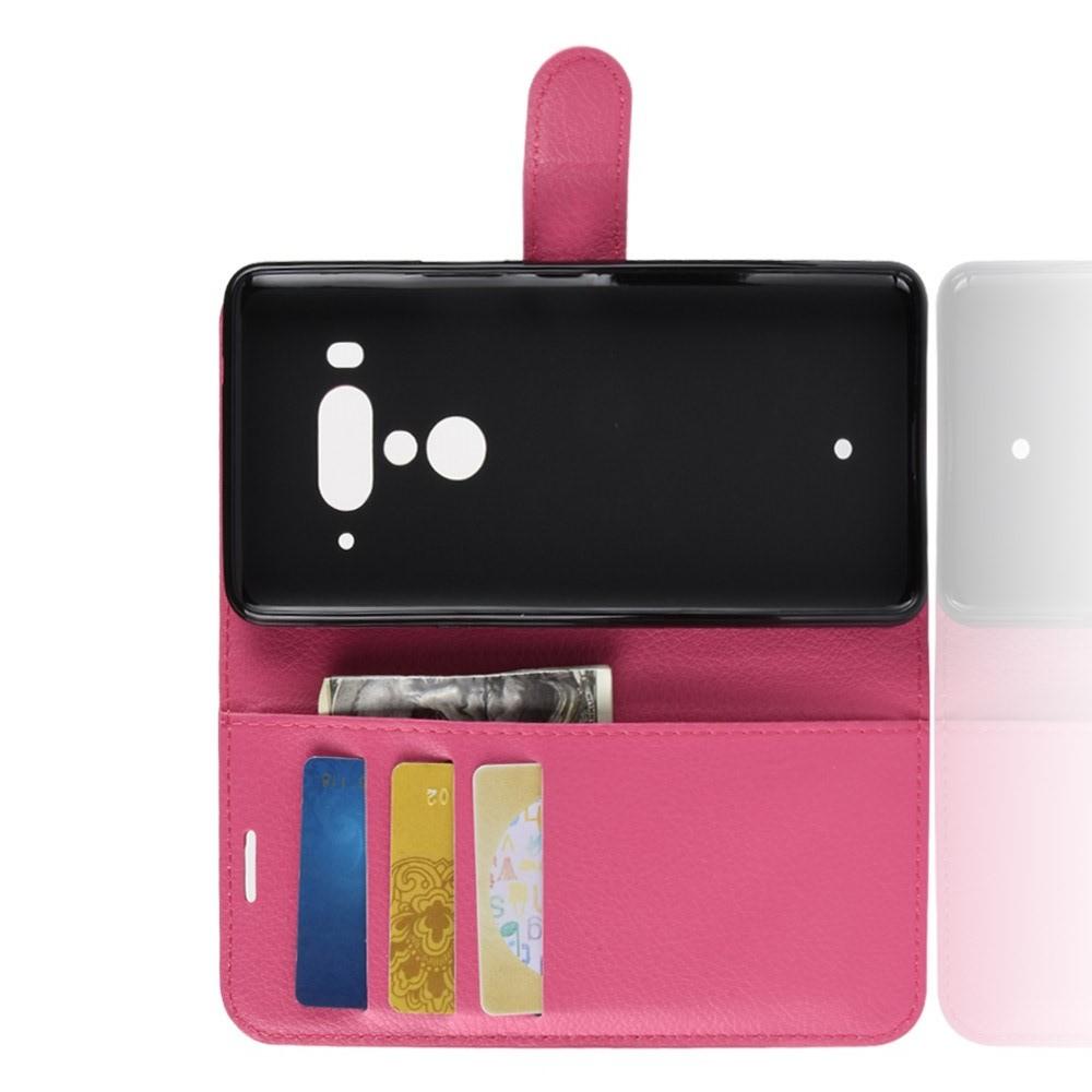 Флип чехол книжка с кошельком подставкой отделениями для карт и магнитной застежкой для HTC U12+ Розовый