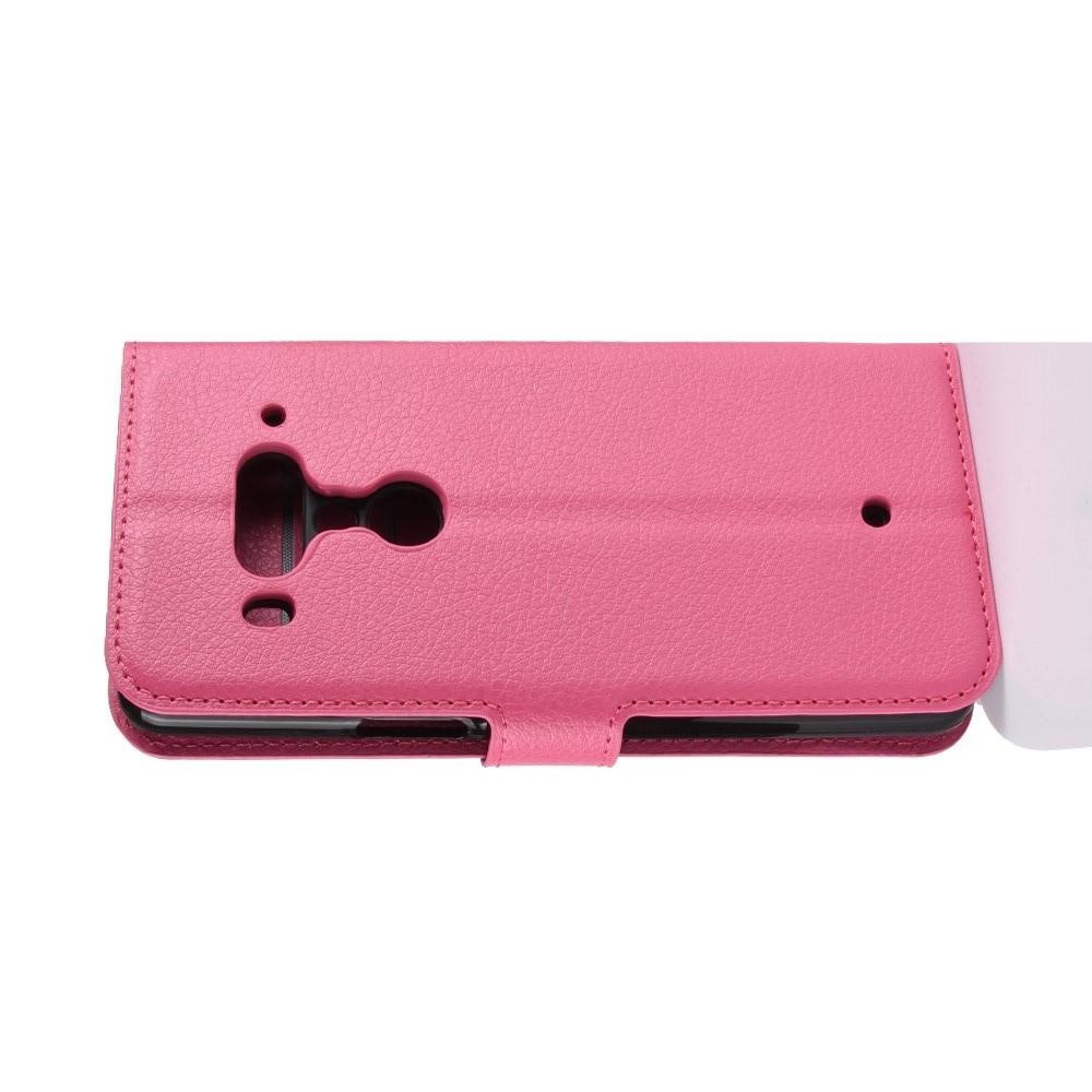 Флип чехол книжка с кошельком подставкой отделениями для карт и магнитной застежкой для HTC U12+ Розовый