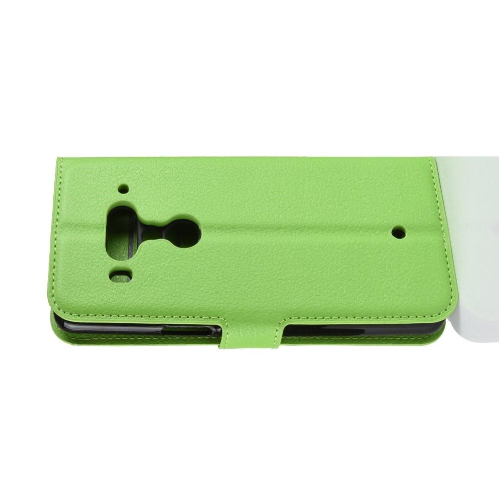 Флип чехол книжка с кошельком подставкой отделениями для карт и магнитной застежкой для HTC U12+ Зеленый