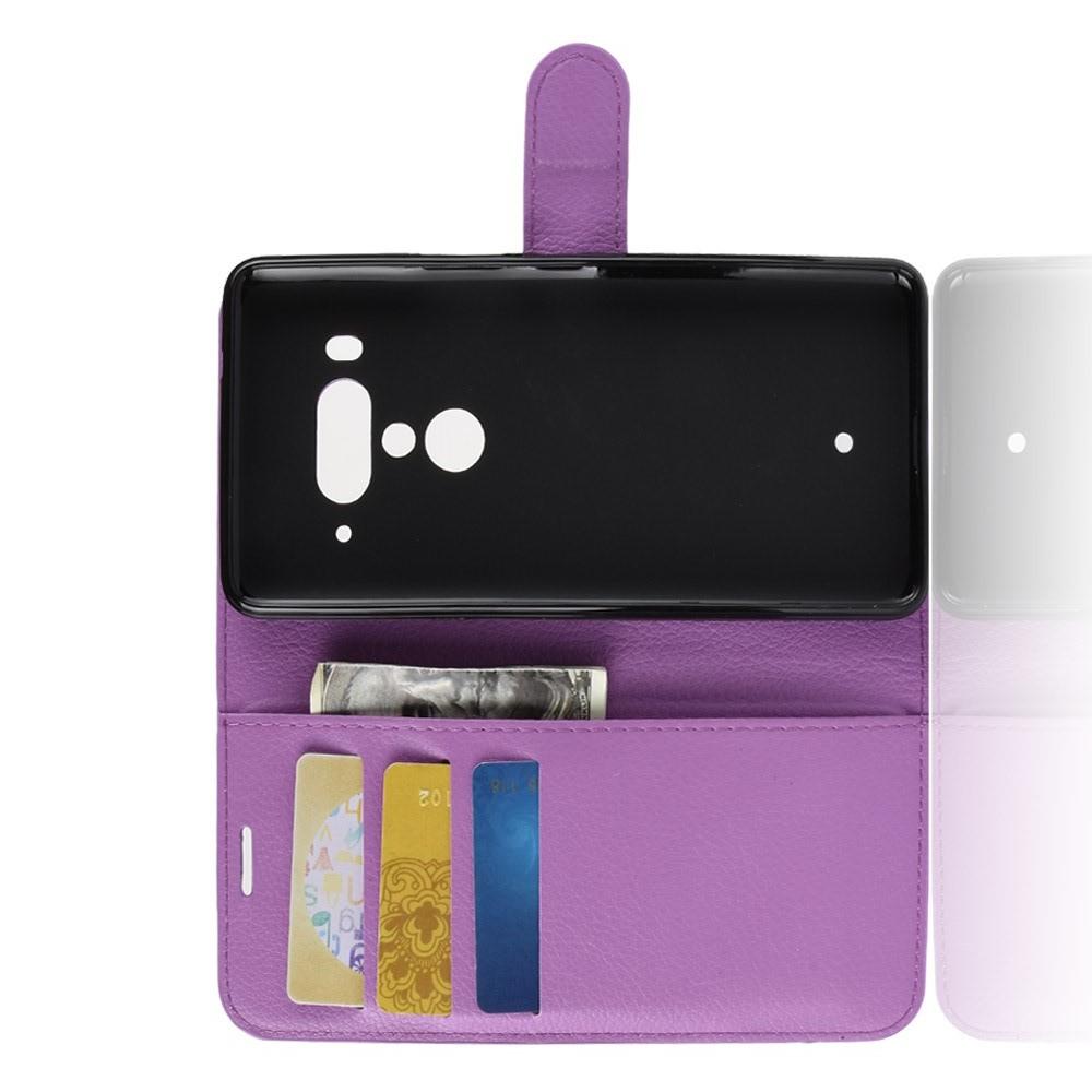 Флип чехол книжка с кошельком подставкой отделениями для карт и магнитной застежкой для HTC U12+ Фиолетовый