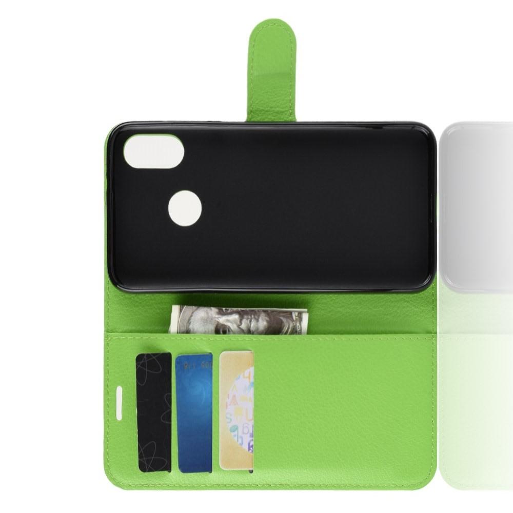 Флип чехол книжка с кошельком подставкой отделениями для карт и магнитной застежкой для HTC U12 life Зеленый