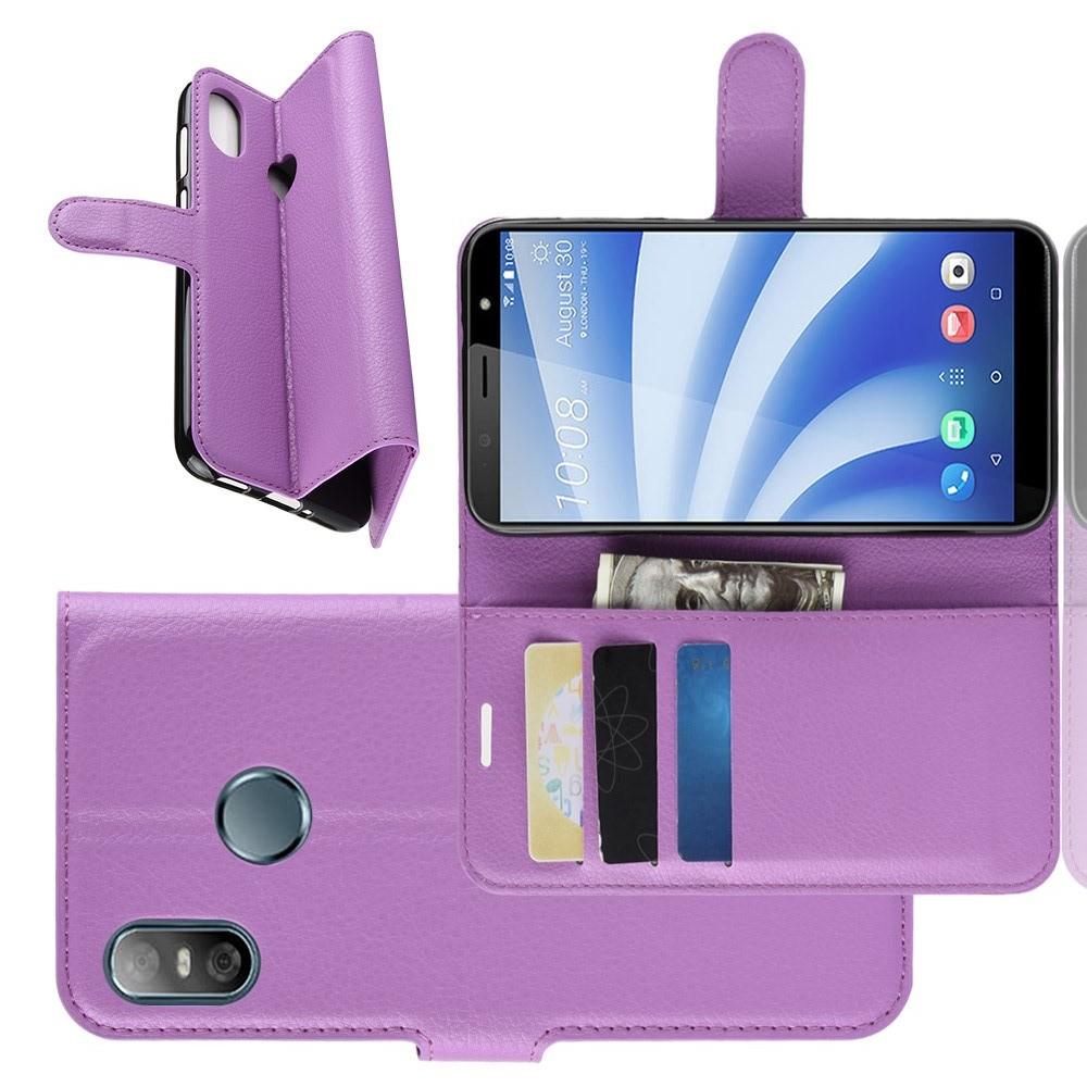 Флип чехол книжка с кошельком подставкой отделениями для карт и магнитной застежкой для HTC U12 life Фиолетовый