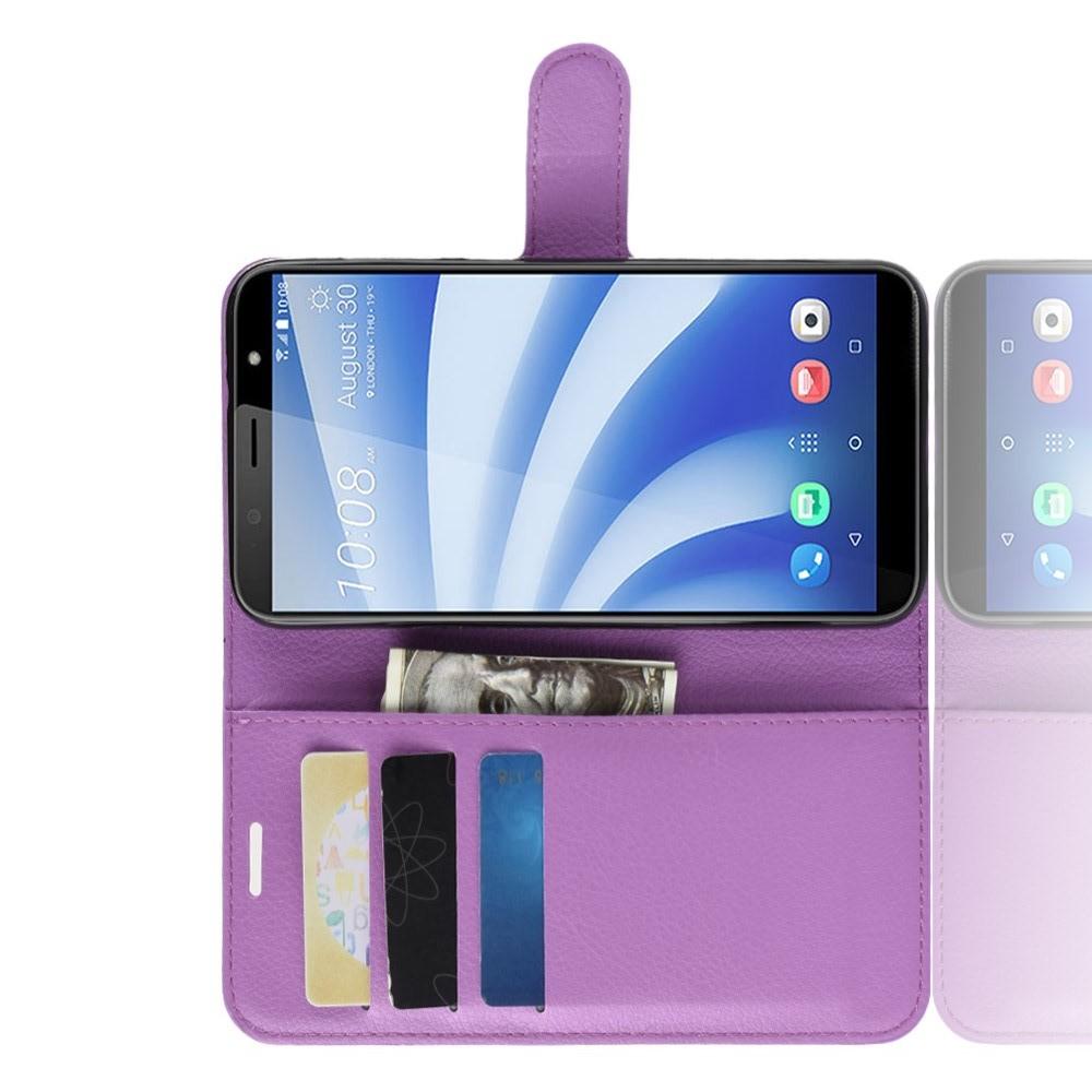 Флип чехол книжка с кошельком подставкой отделениями для карт и магнитной застежкой для HTC U12 life Фиолетовый