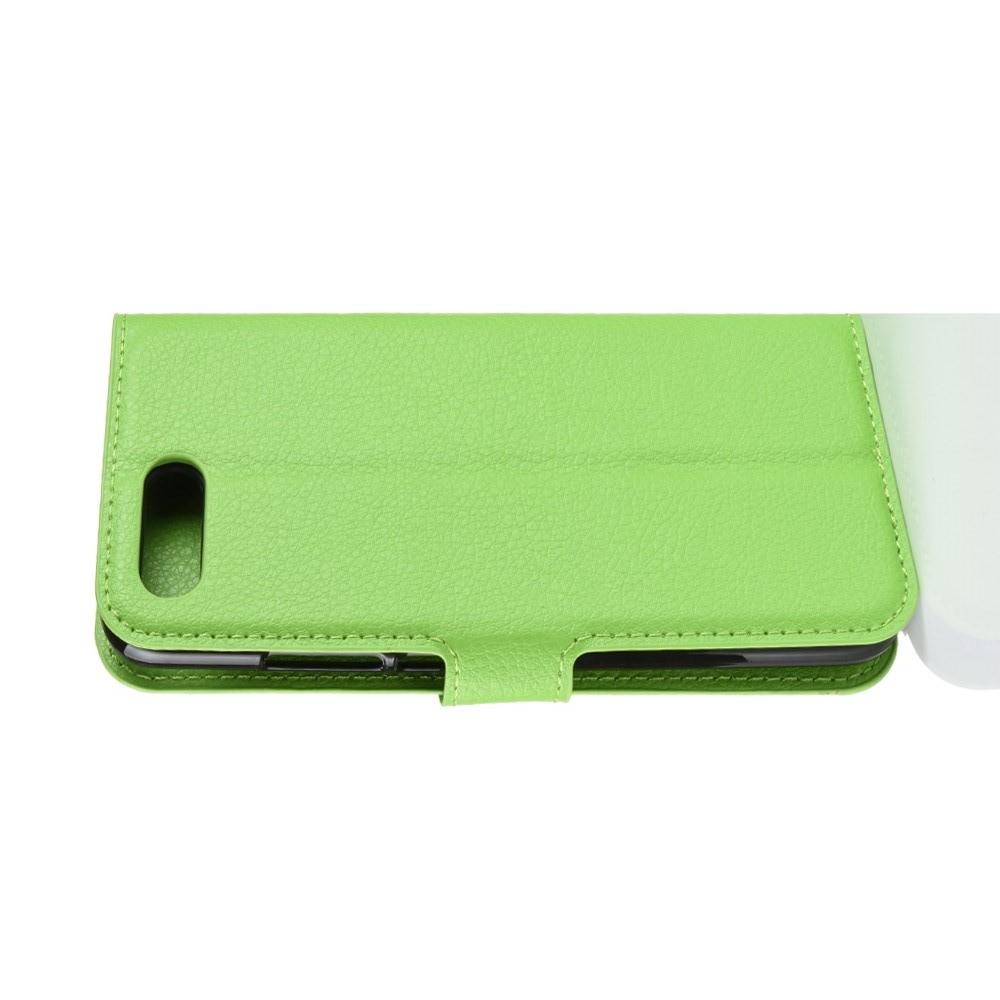 Флип чехол книжка с кошельком подставкой отделениями для карт и магнитной застежкой для Huawei Honor 10 Зеленый
