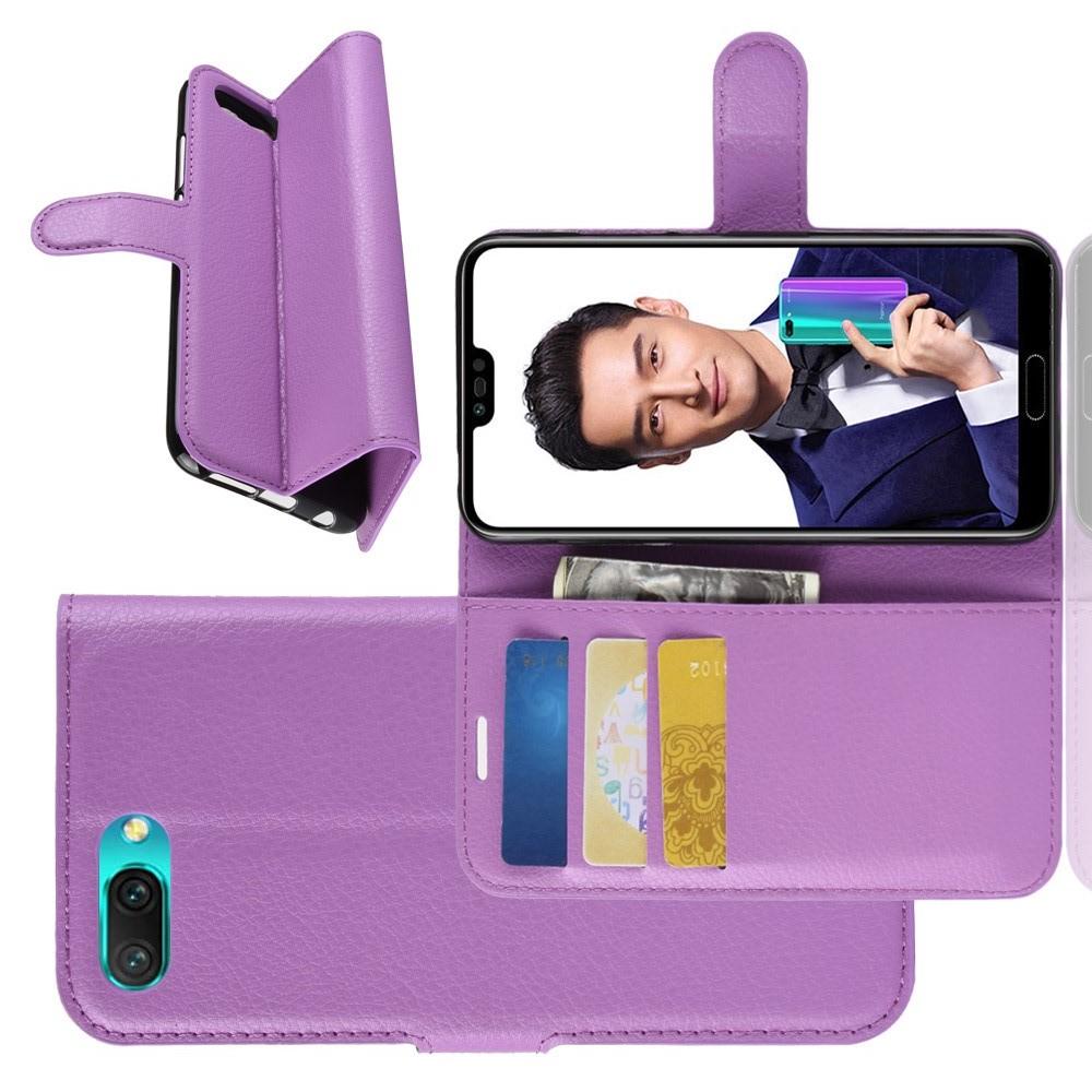 Флип чехол книжка с кошельком подставкой отделениями для карт и магнитной застежкой для Huawei Honor 10 Фиолетовый