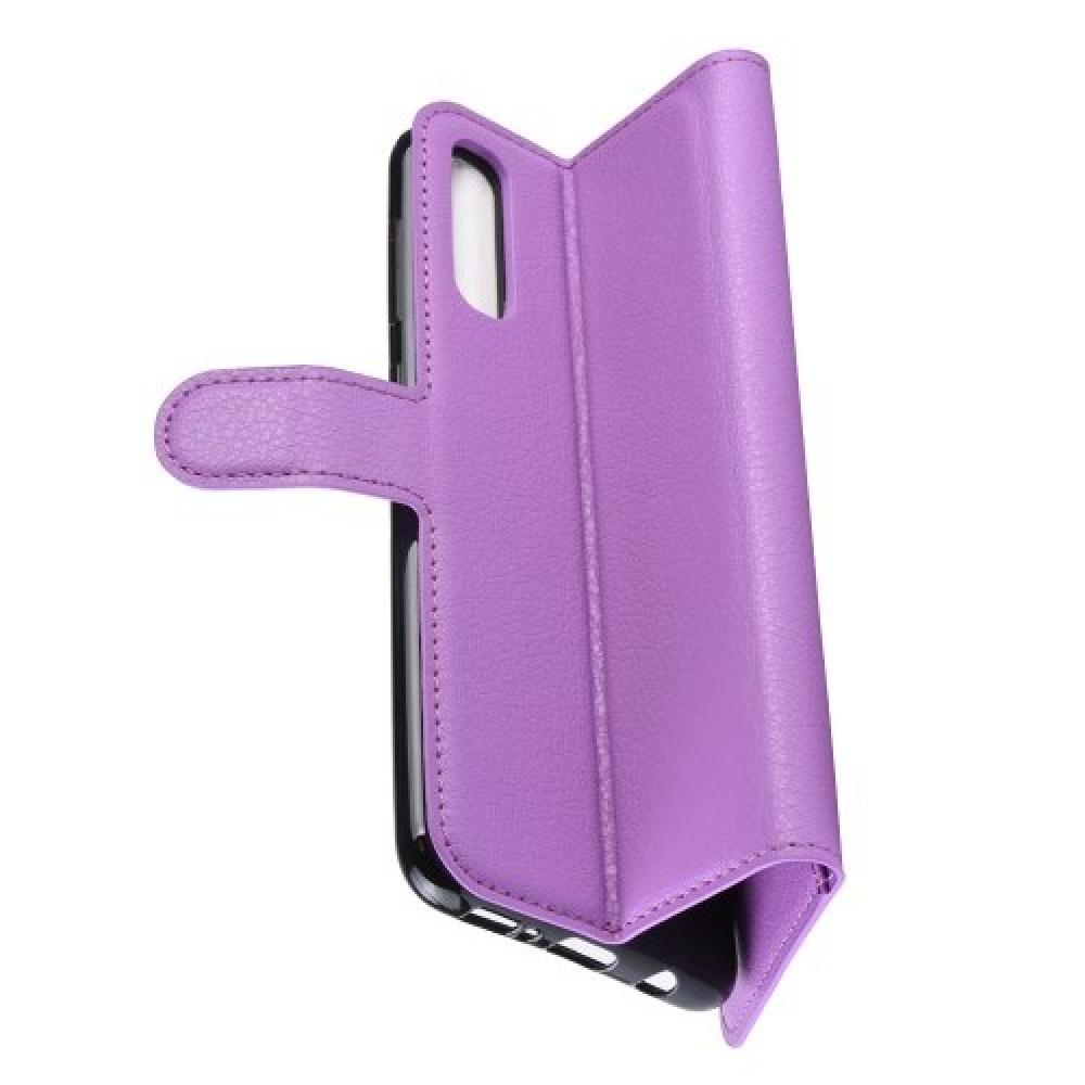 Флип чехол книжка с кошельком подставкой отделениями для карт и магнитной застежкой для Huawei Honor 20 Фиолетовый