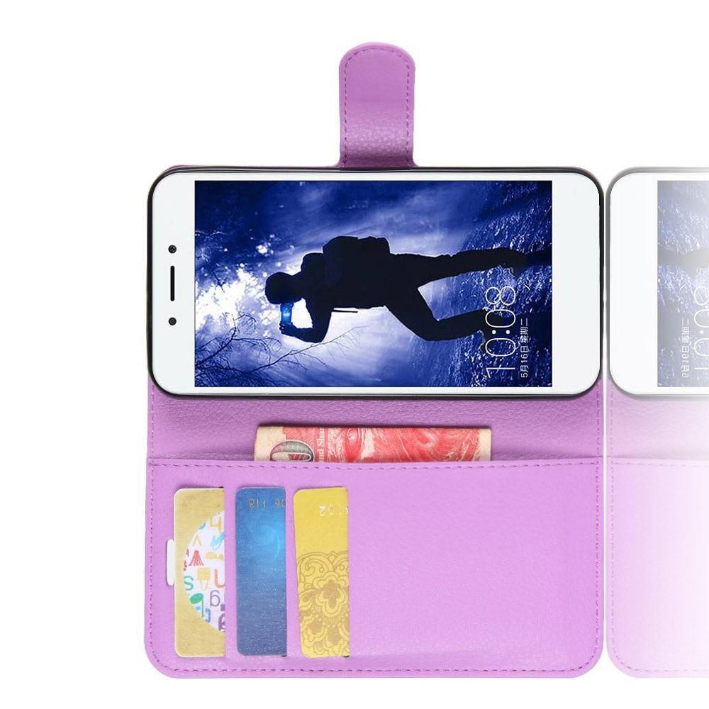 Флип чехол книжка с кошельком подставкой отделениями для карт и магнитной застежкой для Huawei Honor 6A Фиолетовый