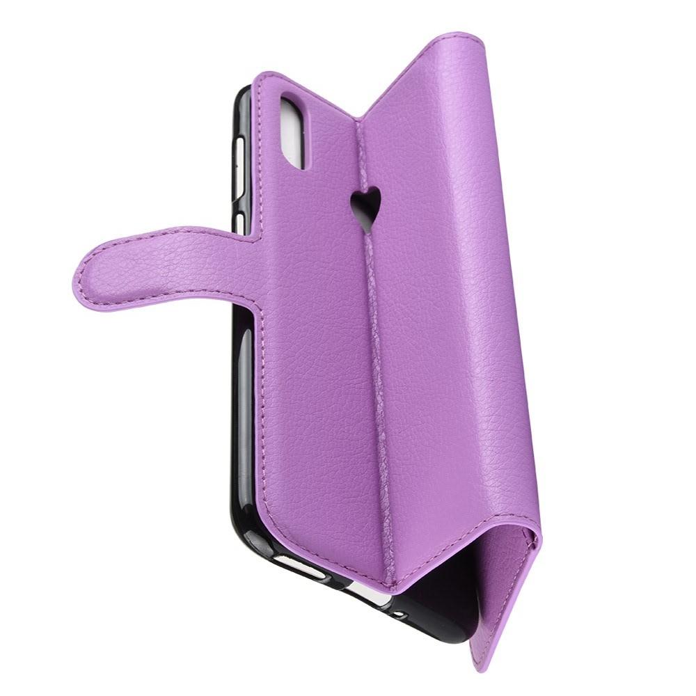 Флип чехол книжка с кошельком подставкой отделениями для карт и магнитной застежкой для Huawei Honor 8C Фиолетовый