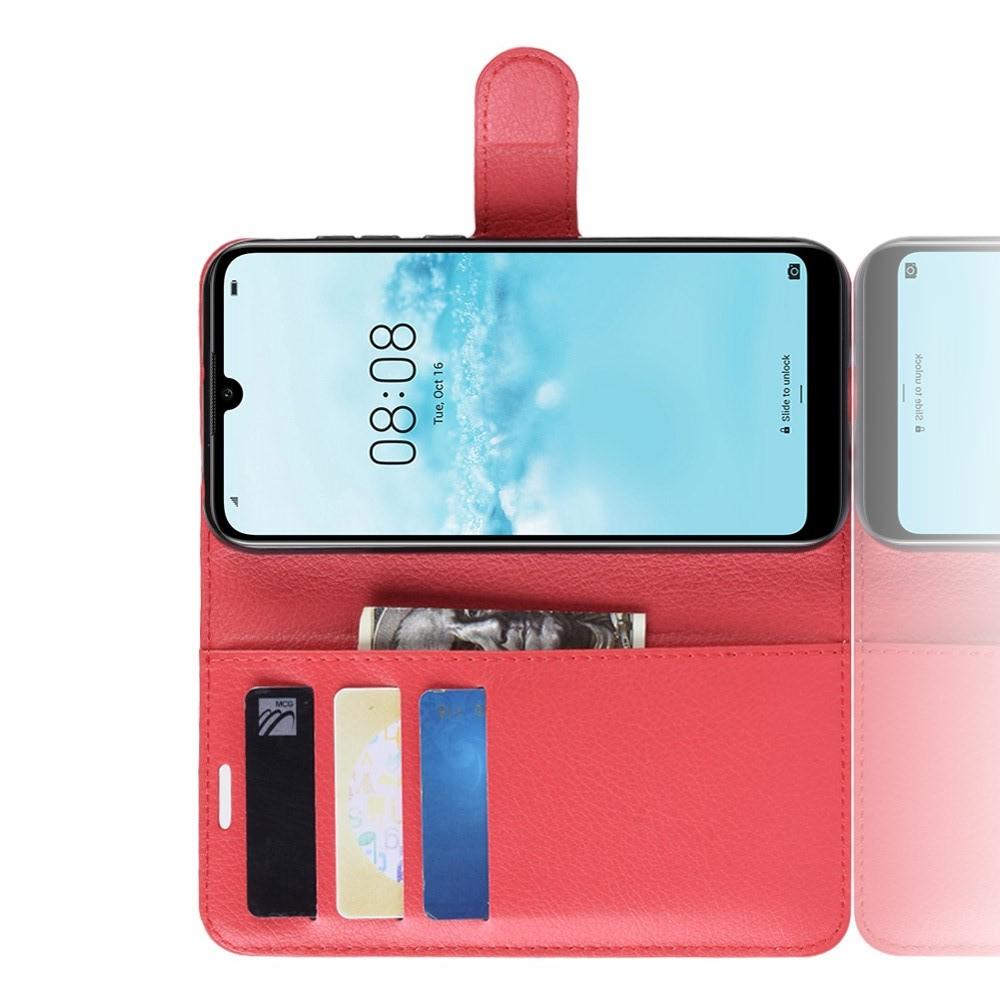 Флип чехол книжка с кошельком подставкой отделениями для карт и магнитной застежкой для Huawei Honor 8S / Y5 2019 Красный