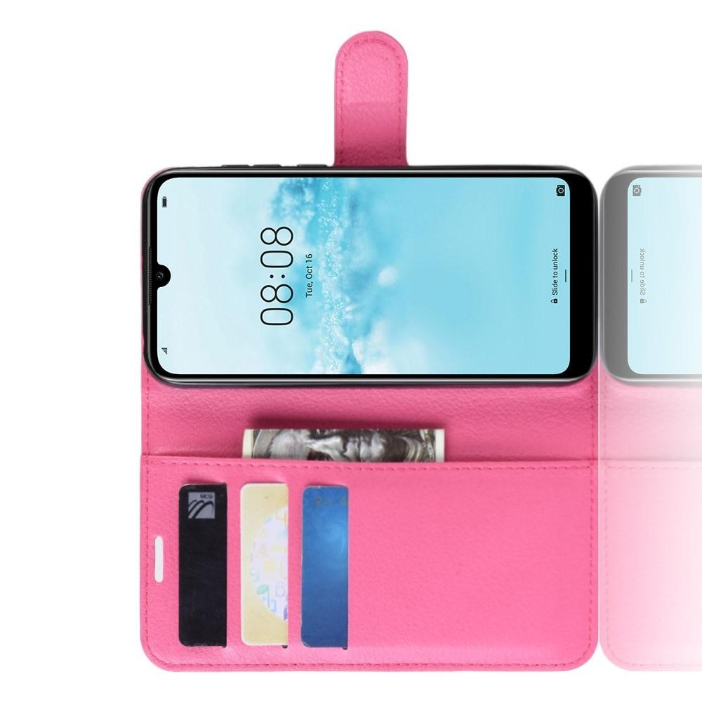 Флип чехол книжка с кошельком подставкой отделениями для карт и магнитной застежкой для Huawei Honor 8S / Y5 2019 Розовый