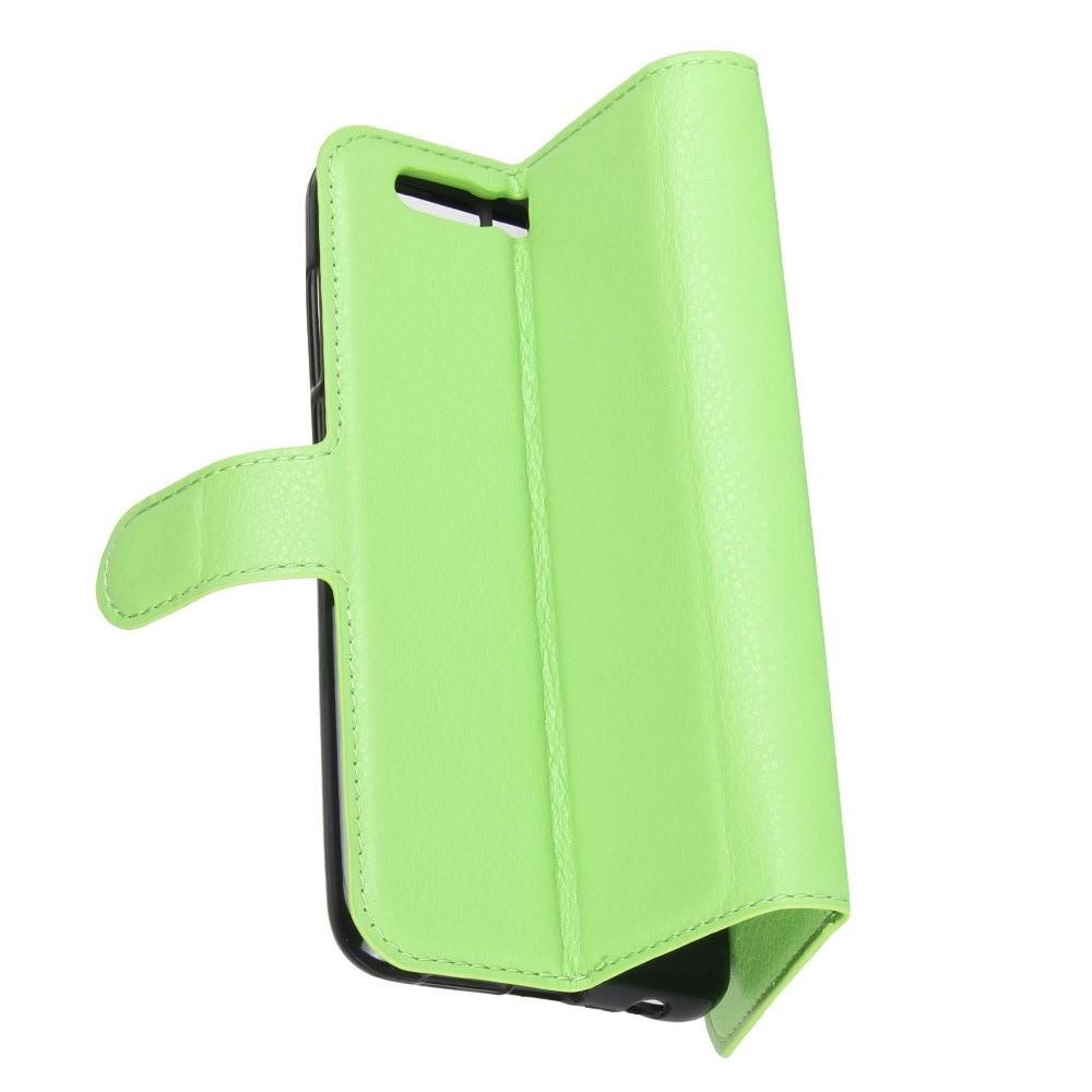 Флип чехол книжка с кошельком подставкой отделениями для карт и магнитной застежкой для Huawei Honor 9 Зеленый