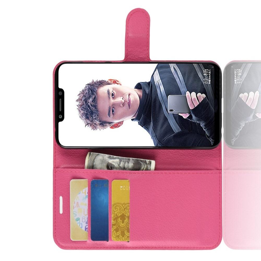 Флип чехол книжка с кошельком подставкой отделениями для карт и магнитной застежкой для Huawei Honor Play	 Розовый