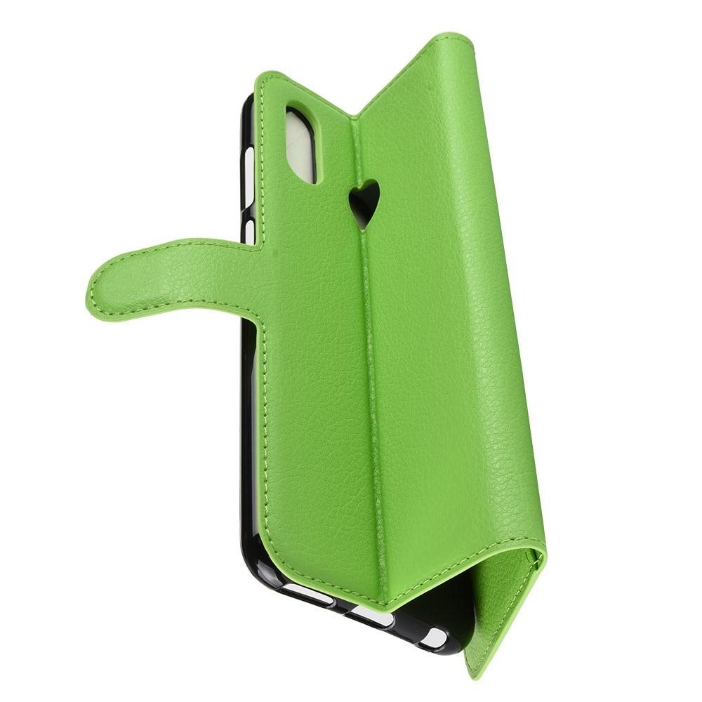 Флип чехол книжка с кошельком подставкой отделениями для карт и магнитной застежкой для Huawei Honor Play	 Зеленый