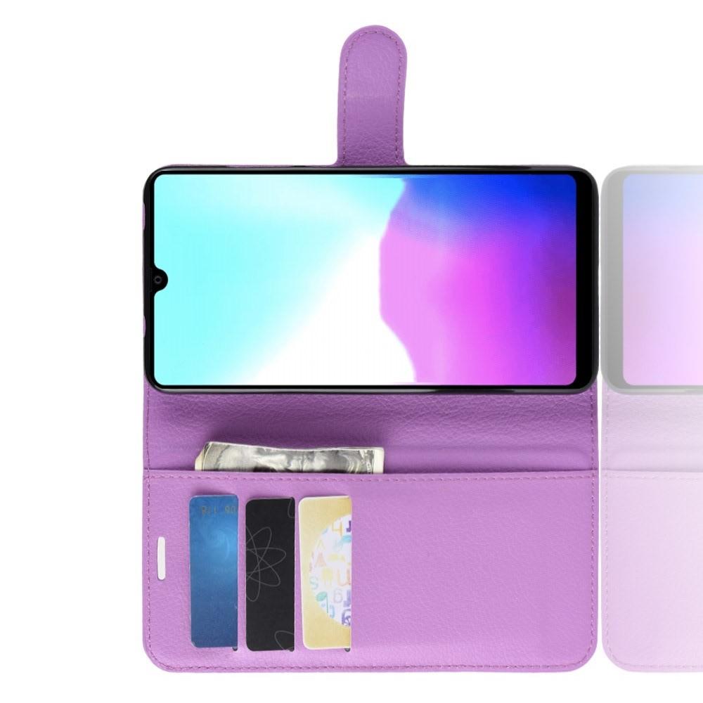 Флип чехол книжка с кошельком подставкой отделениями для карт и магнитной застежкой для Huawei Mate 20 Фиолетовый