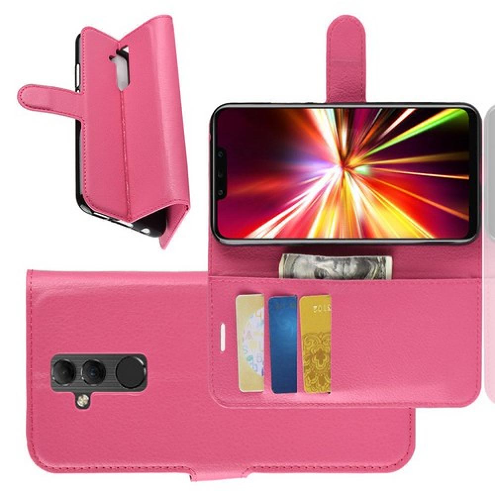 Флип чехол книжка с кошельком подставкой отделениями для карт и магнитной застежкой для Huawei Mate 20 Lite	 Розовый