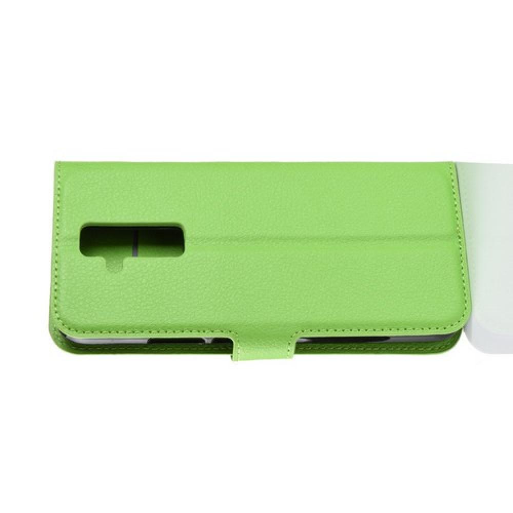 Флип чехол книжка с кошельком подставкой отделениями для карт и магнитной застежкой для Huawei Mate 20 Lite	 Зеленый