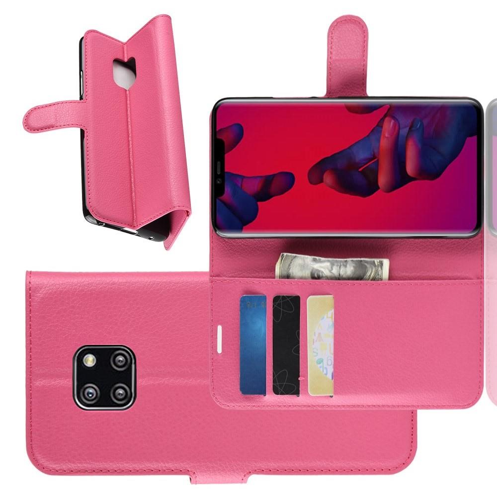 Флип чехол книжка с кошельком подставкой отделениями для карт и магнитной застежкой для Huawei Mate 20 Pro Розовый