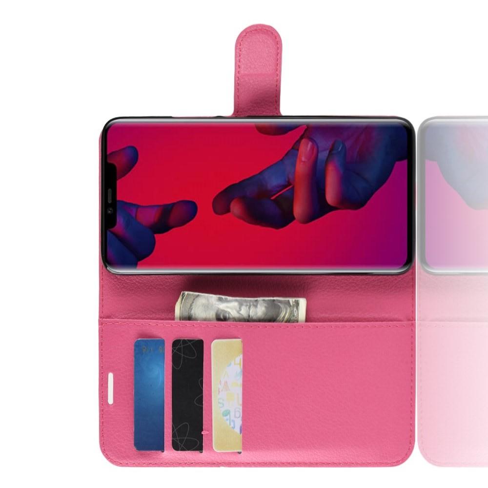 Флип чехол книжка с кошельком подставкой отделениями для карт и магнитной застежкой для Huawei Mate 20 Pro Розовый
