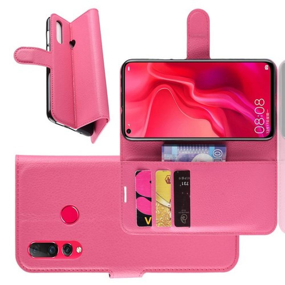 Флип чехол книжка с кошельком подставкой отделениями для карт и магнитной застежкой для Huawei Nova 4 Розовый